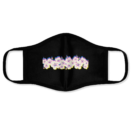 Hawaii Hibiscus Flower Row 1970S Glitch Aesthetic Face Masks