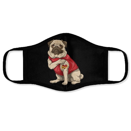 Pug I Love Mom Tattoo Dog Puppy Funny Mother s Day Face Masks