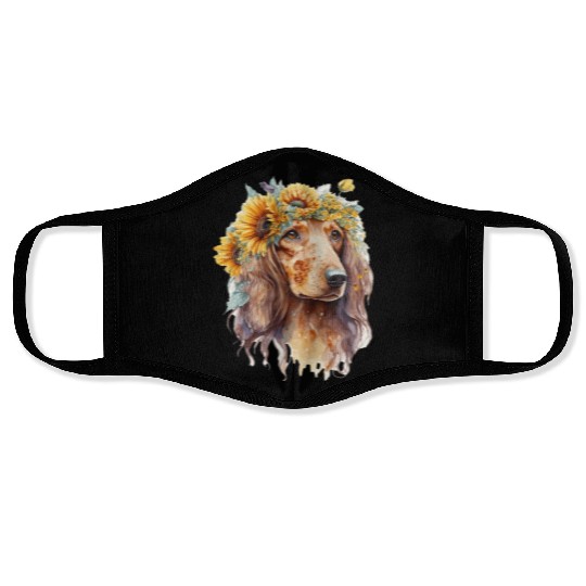 Watercolor Dachshund Sunflower Dog Breed Pet Puppy Face Masks