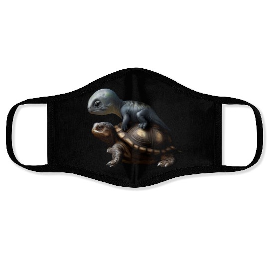 dinosaur on turtle Face Masks