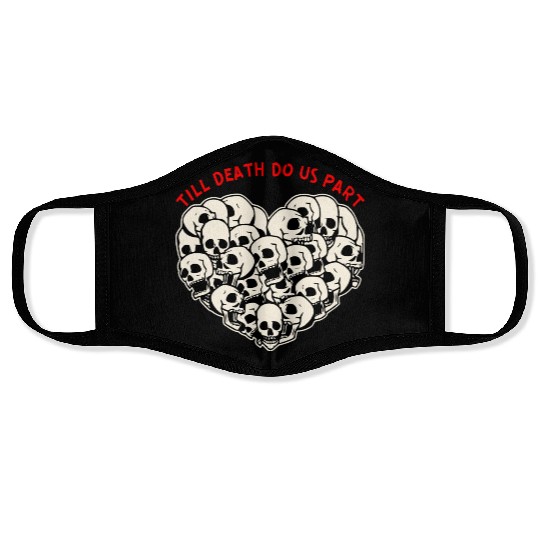 Till Death Do Us Part Skulls Heart ©WhiteTigerLLC Face Masks