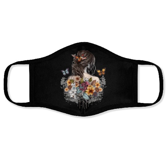 Butterfly Girl Lady of Butterflies Face Masks