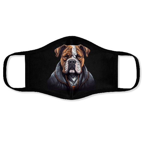 American Bulldog in cool and edgy streetwear Face Masks