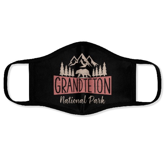 Vintage Grand Teton National Park Us Mountains Face Masks