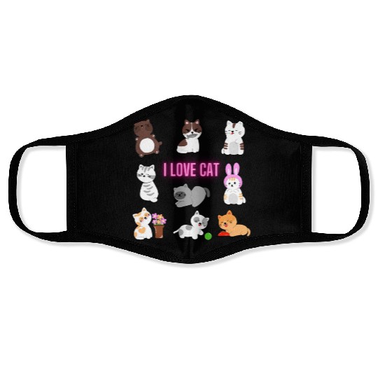 I Love Cat Face Masks