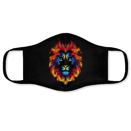 Head of a lion multi colored fire lion head leo Face Masks
