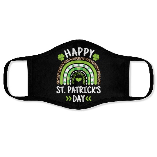 Happy St Patric Day Leopard Print Rainbow Face Masks