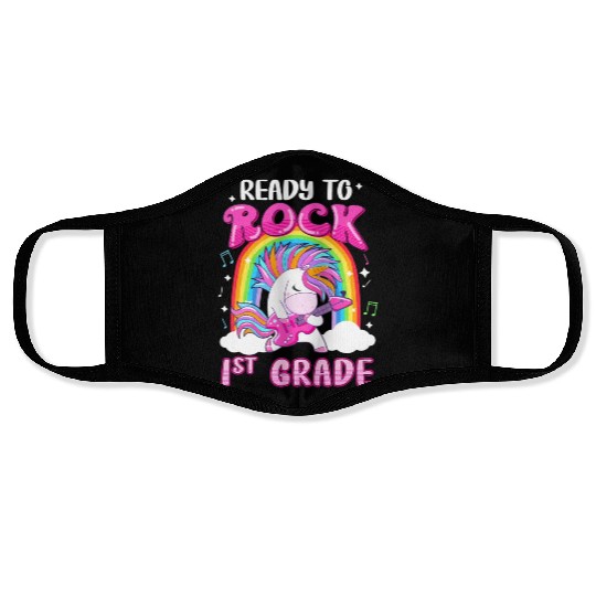 Rocking 1St Grade Electric Guitar Unicorn Rainbow Face Masks