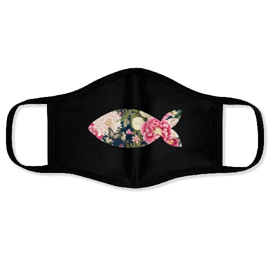 Fish navy floral Face Masks