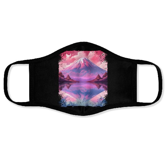 Aesthetic Vaporwave Volcano Japan Sight Mount Fuji Face Masks
