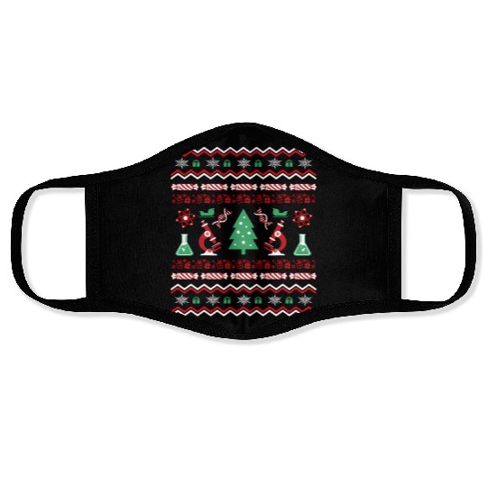 Science Laboratory Ugly Sweater Dna Microbiology Face Masks