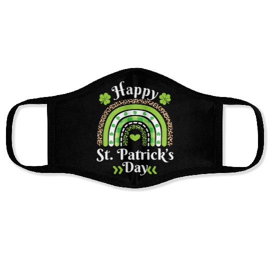 Happy St Patric Day Leopard Print Rainbow Face Masks