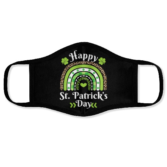 Happy St Patric Day Leopard Print Rainbow Face Masks