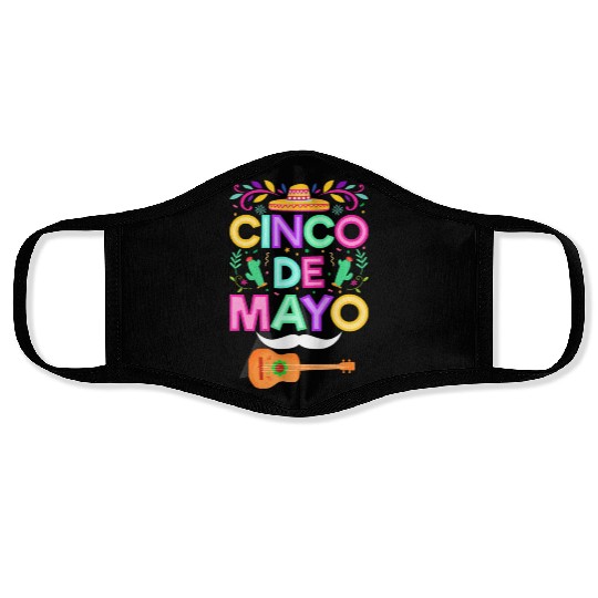 Cinco de Mayo Sombrero Mustache and Guitar Face Masks