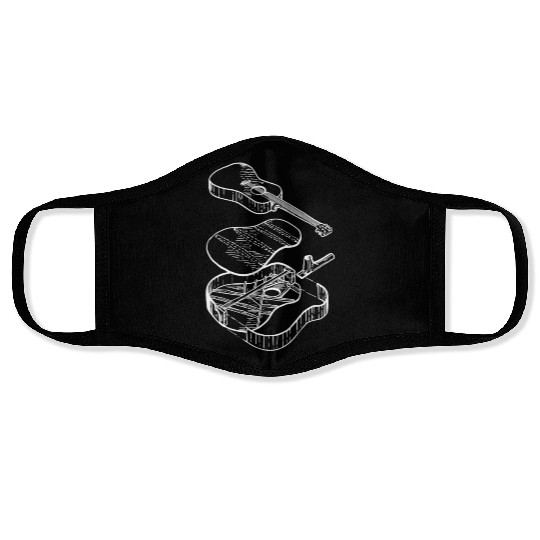 Classic Acoustic Guitar Patent Vintage Music Face Masks