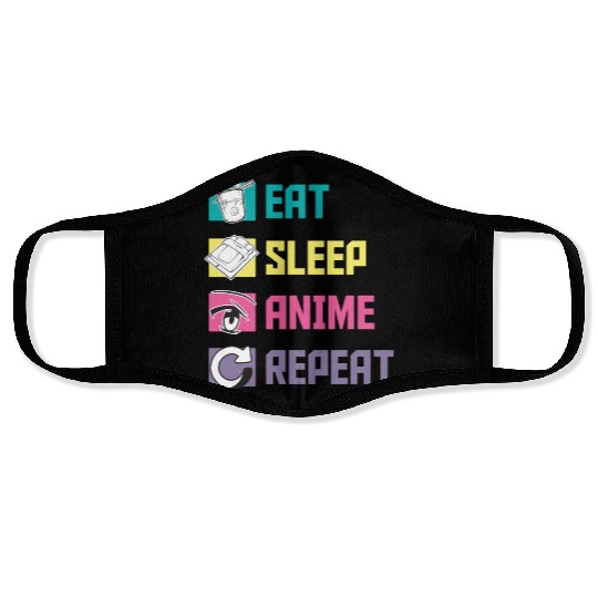 Eat Sleep Anime Repeat funny Face Masks