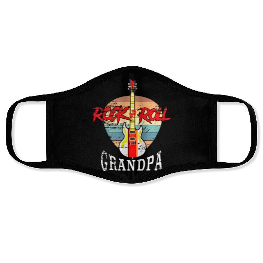 Rock And Roll Grandpa Vintage Retro Guitar Face Masks