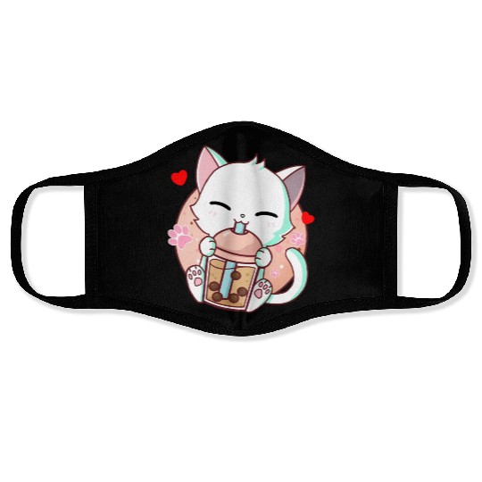 Cat Boba Tea Bubble Tea Kawaii Anime Japanese Face Masks