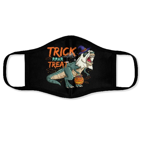 Trick Or Treat Saurus With Pumpkin Halloween Face Masks