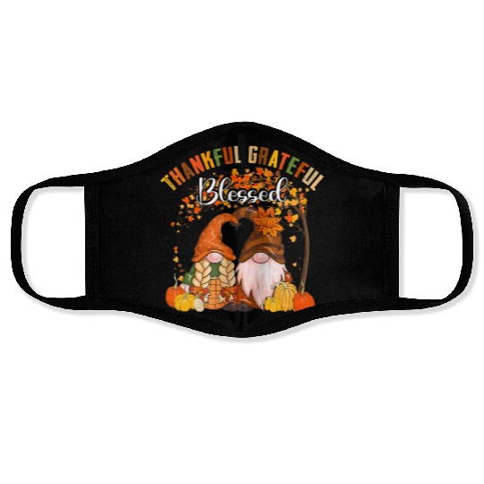 Thankful Grateful Blessed Gnomes Fall Autumn Face Masks