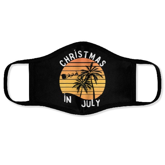 Christmas In July Santa Sledge Sunset Palm Summer Face Masks