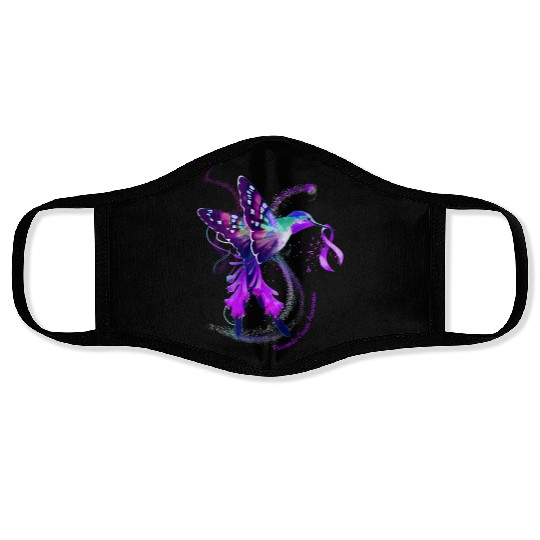 Hummingbird Purple Ribbon Pancreatic Cancer Face Masks