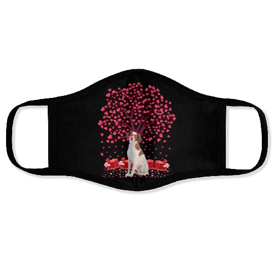 Heart Tree Brittany Spaniel Dog Valentine'S Day Face Masks