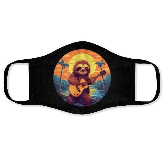 Sloth Guitar Sunset Face Masks