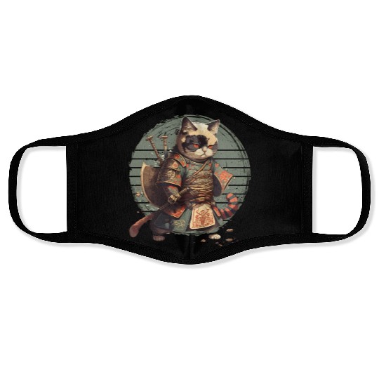 Samurai Cat Warrior Japanese Ninja Cat Kawaii Face Masks