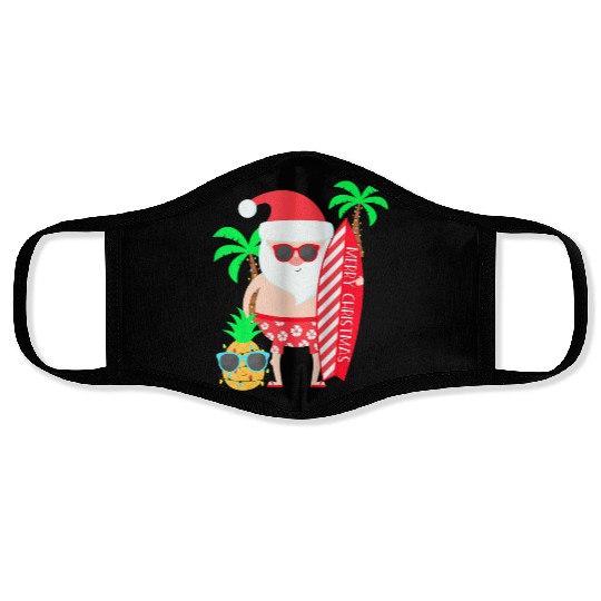 Santa Surfing Hawaiian Beach Christmas In July Face Masks