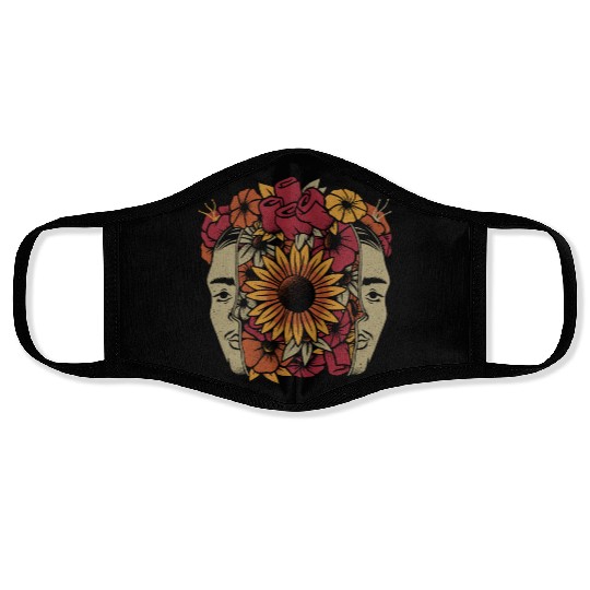 Frida Kahlo Head Flowers Face Masks