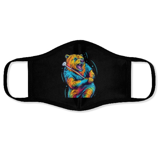 Golfer Grizzly Bear Golf Club Golfing Golf Player Face Masks