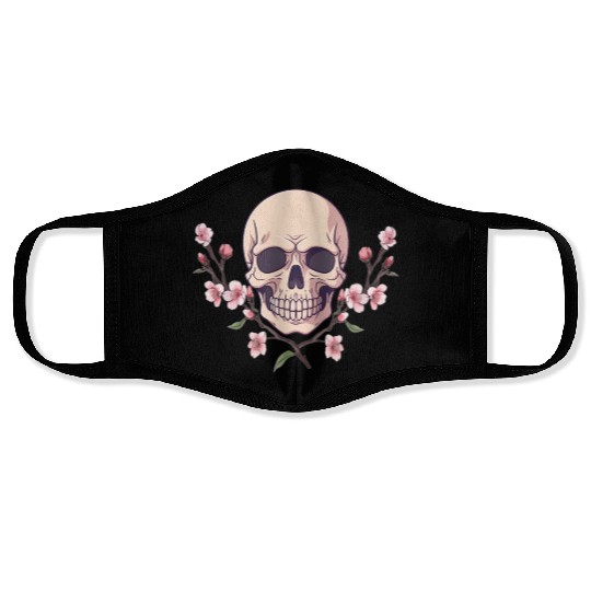 Anime style Skull with cherry blossom branches Face Masks