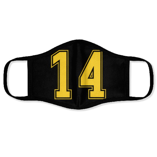 Yellow Number 14 Team Junior Sports Numbered Face Masks