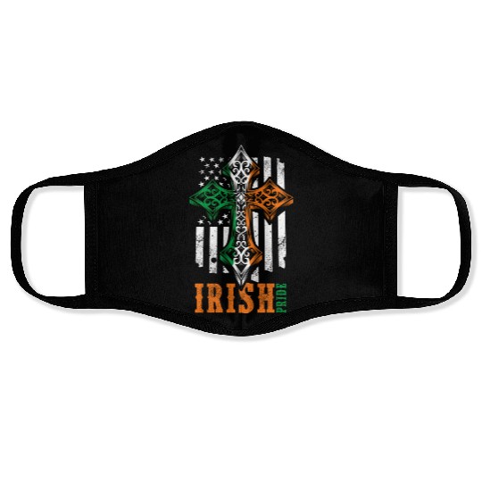 Irish American Flag Celtic Cross Face Masks