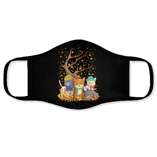 Cats Fall Autumn Leaf Tree Lover Season Fan Enjoy Face Masks