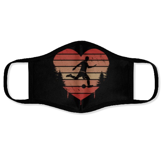 Cute Red Vintage Heart Soccer Valentine Day Love Face Masks