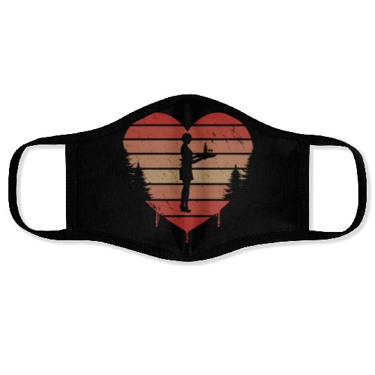 Cute Red Vintage Heart Waitress 80s Valentine Day Face Masks