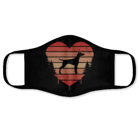 Cute Red Vintage Heart Vizslas 80s Valentine Day Face Masks