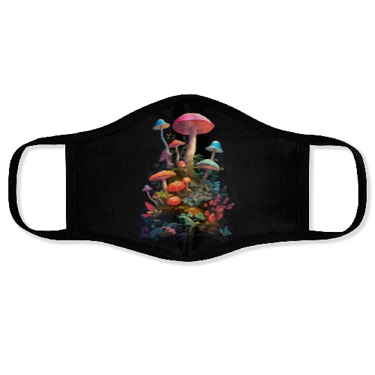 Trippy Neon Mushrooms #11 Face Masks