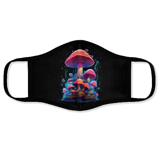 Trippy Neon Mushrooms 300 7 PRINT Face Masks