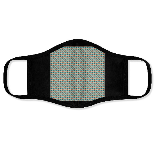 Retro Orange Teal Pattern Face Masks