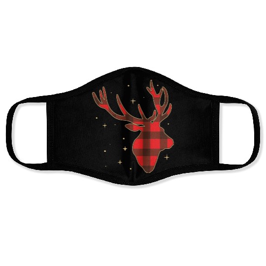 Classic Red Black Christmas Buffalo Deer Funny Fan Face Masks