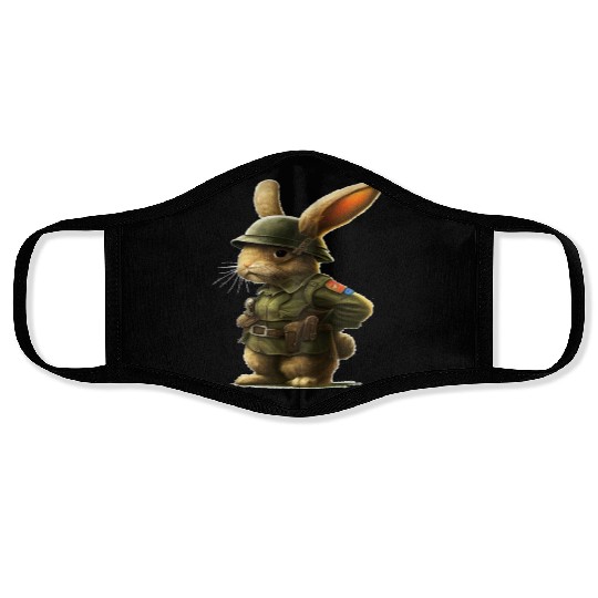 Courageous Bunny Soldier Face Masks