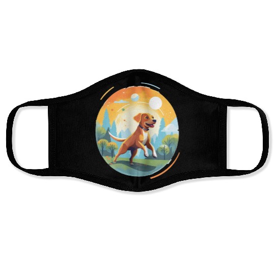 Joyful Dog in Summer Park Face Masks