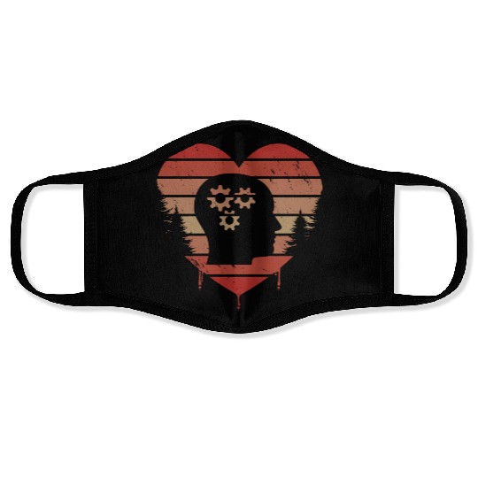 Cute Red Vintage Heart Psychology Valentine Day Face Masks
