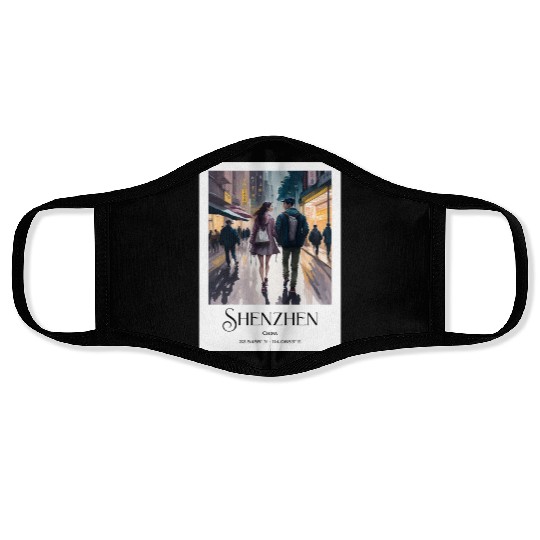 Loving couple walking in streets of Shenzhen China Face Masks