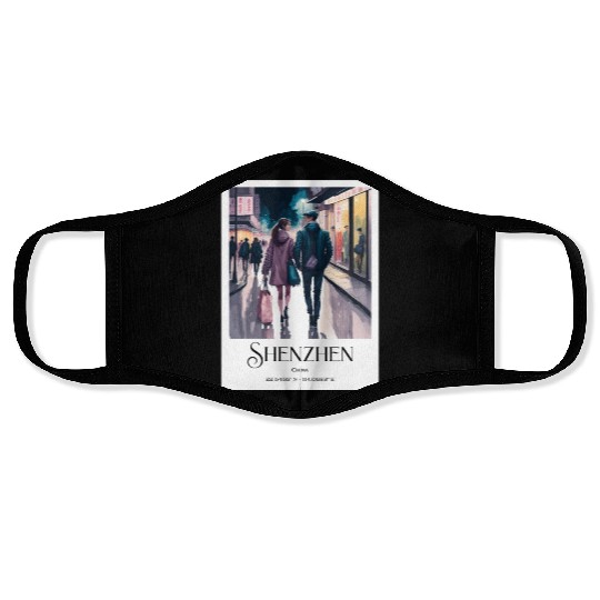 Loving couple walking in streets of Shenzhen China Face Masks