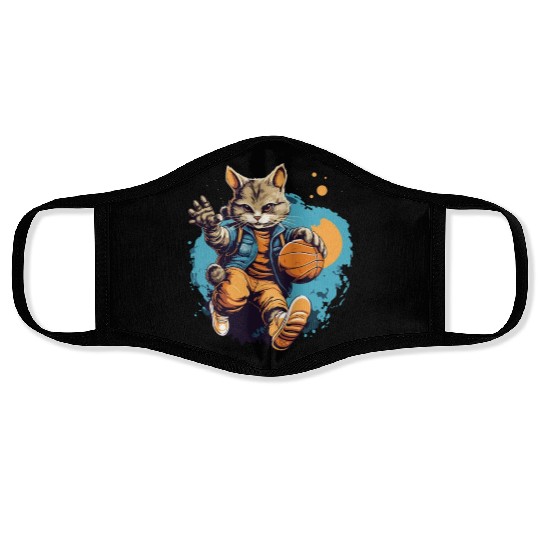 Basketball Cat Basketball Player I Love Basketball Face Masks