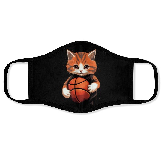 Basketball Cat Basketball Player I Love Basketball Face Masks